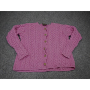 Carraig Donn Cardigan Sweater Large Light Purple Cable‎ Knit Ireland Merino Wool